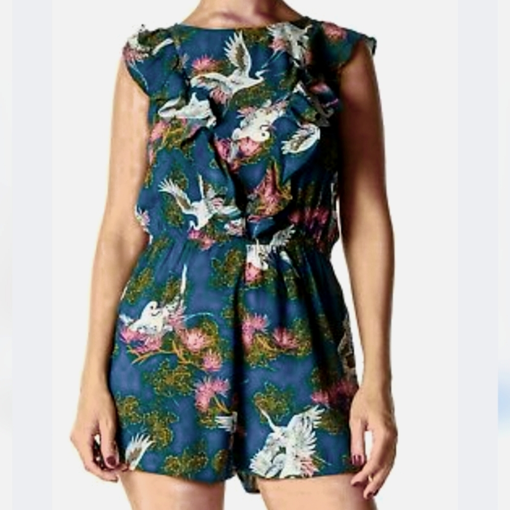 Express Bird Print One Piece Romper Sz S